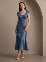 [Real Teal] SilkSilky-UK Cap Sleeve Dress 004