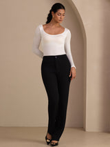 [White] SilkSilky-UK Long Sleeve U Neck Women's T-Shirt 006