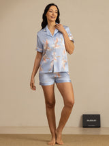 [Light Blue] SilkSilky-UK Short Sleeve Lapel Collar Women's Pyjamas 006
