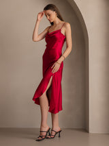 [Wine] SilkSilky-UK Spaghetti Strap Cowl Neck Dress 007