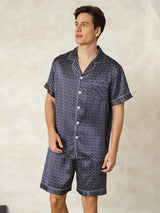[Navy Ginkgo] SilkSilky-UK Short Sleeve Notch Collar Men's Pyjamas 004