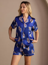 [Navy Seahorse] SilkSilky-UK Short Sleeve Lapel Collar Women's Pyjamas 004
