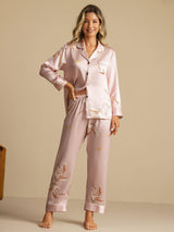 [Pink] SilkSilky-UK Long Sleeve Lapel Collar Women's Pyjamas 006