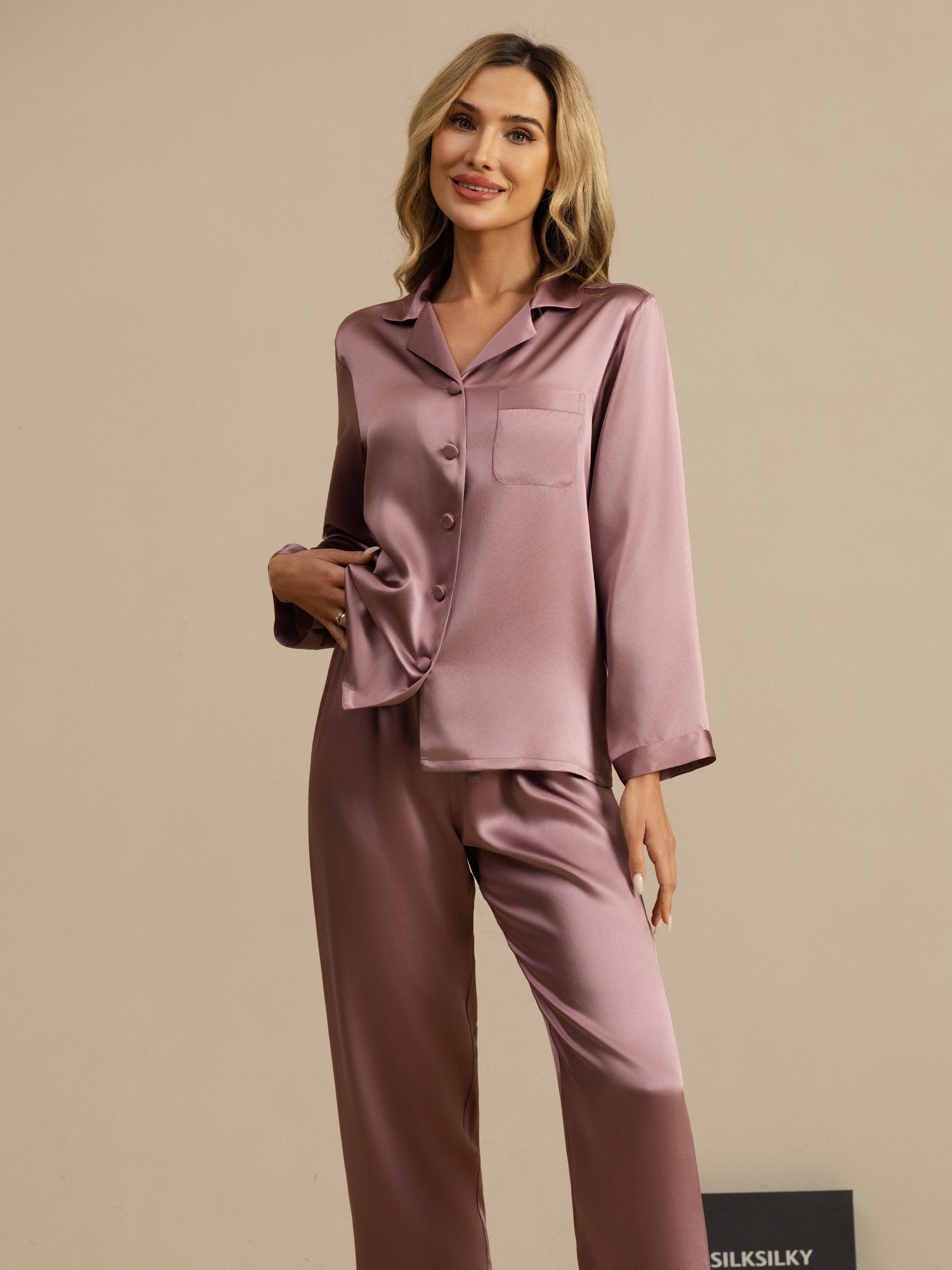 [Pale Mauve] SilkSilky-UK Long Sleeve Notch Collar Women's Pyjamas 003