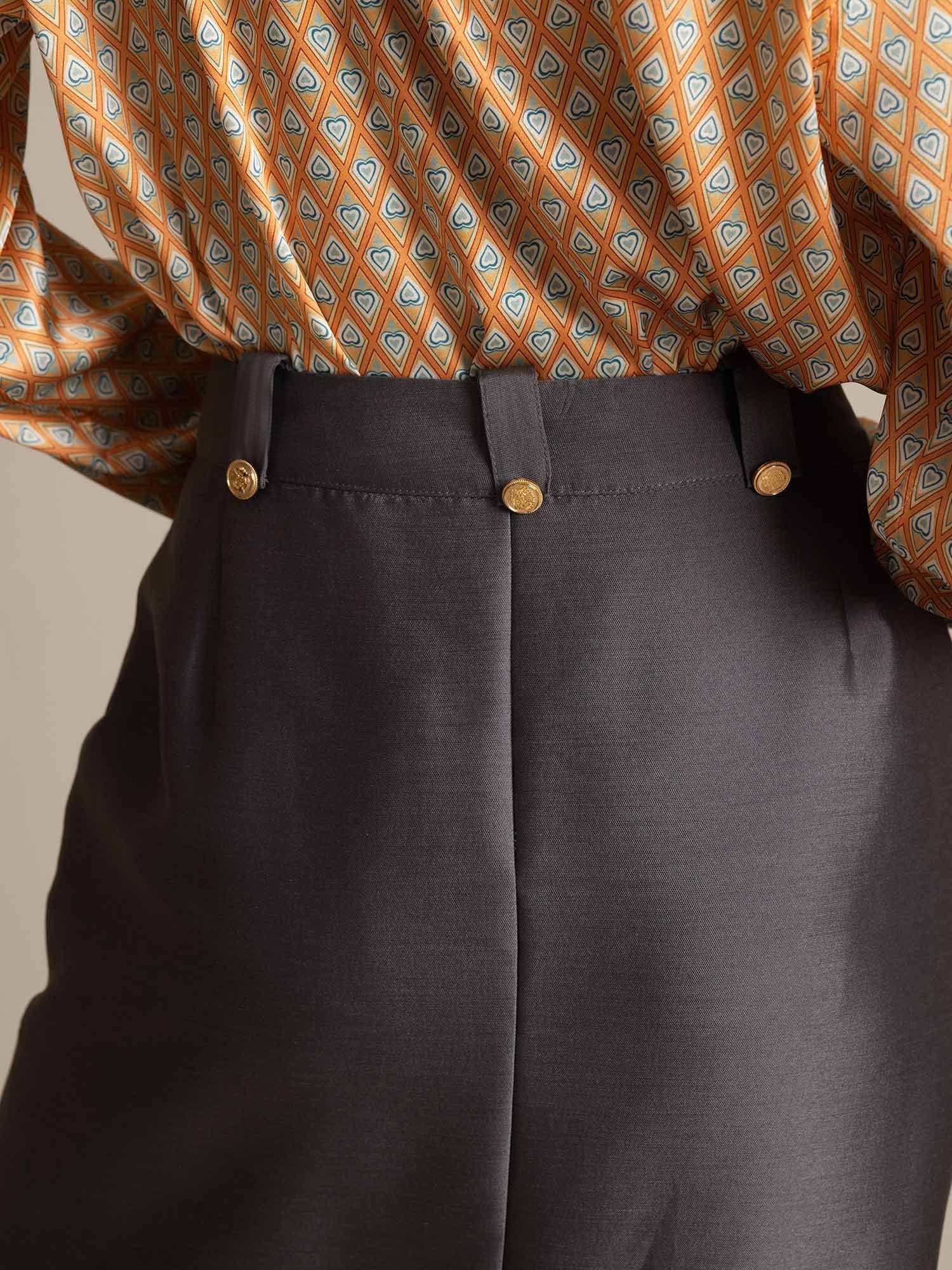 [Gray] SilkSilky-UK 32Momme Silk-Wool Blend Split Skirt 005,