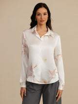 [White] SilkSilky-UK Long Sleeve Lapel Collar Women's Shirt 001