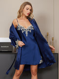 SilkSilky UK 3/4 Sleeve Nightgown&Robe Set DarkBlue 004