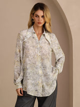 [Sage Blossom] SilkSilky-UK Long Sleeve Lapel Collar Blouse 001