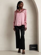 [Pink Stripe] SilkSilky-UK Long Sleeve Lapel Collar Women's Shirt 008