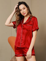 [Wine] SilkSilky-UK Short Sleeve Notch Collar Women's Pyjamas 003