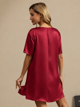 [Dark Red] SilkSilky-UK Half Sleeve V Neck Nightdress 002