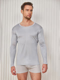 SilkSilky UK Silk Knitted Long Sleeve Round Neck Men's T Shirt LightGray 001