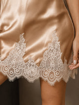 [Champagne] SilkSilky-UK Spaghetti Strap V Neck Nightdress 004