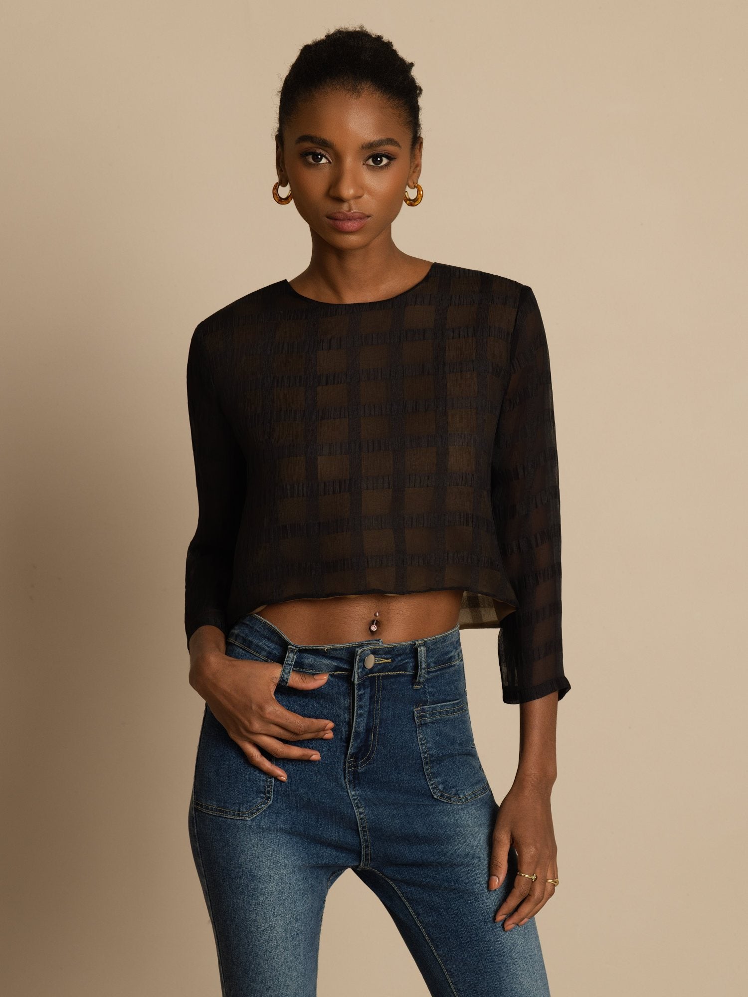 [Black] SilkSilky-UK Pure Silk Long Sleeve Round Neck Blouse 003