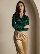 [Dark Green] SilkSilky-UK Long Sleeve Lapel Collar Women's Shirt 007
