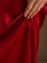 [Wine] SilkSilky-UK 3/4 Sleeve Round Neck Dress 004