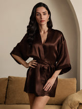 [Coffee] SilkSilky-UK 3/4 Sleeve Women's Dressing Gown 001