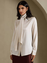 [Light Gray] SilkSilky-UK Long Sleeve Tie Neck Women's Blouse 003