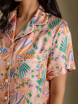 [Pink Fauna] SilkSilky-UK Short Sleeve Notch Collar Women's Pyjamas 006
