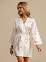 [White] SilkSilky-UK 3/4 Sleeve Women's Dressing Gown 003
