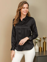 [Black] SilkSilky-UK Long Sleeve Lapel Collar Women's Shirt 001