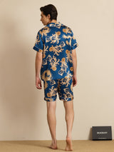 [Navy Dragon] SilkSilky-UK Short Sleeve Lapel Collar Men's Pyjamas 002