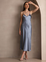 [Grayish Blue] SilkSilky-UK Spaghetti Strap V Neck Dress 005