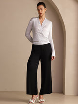 [Gray] SilkSilky-UK Long Sleeve Wrap Women's Blouse 005