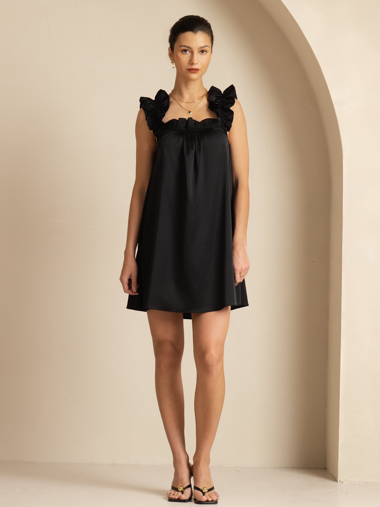 [Black] SilkSilky-UK 19Momme Silk Sleeveless Square Neck Dress 003