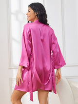 [Rose Red] SilkSilky-UK 3/4 Sleeve Women's Dressing Gown 002