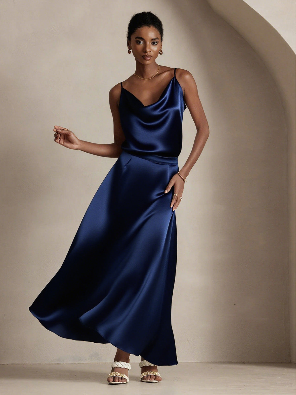 [Dark Blue] SilkSilky-UK 19Momme Silk Skirt 001