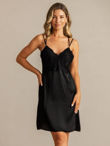 [Black] SilkSilky-UK Spaghetti Strap V Neck Nightdress 003