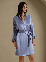[Steel Blue] SilkSilky-UK 3/4 Sleeve Women's Dressing Gown 007