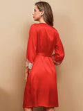 SilkSilky UK Pure Silk 3/4 Sleeve Nightgown&Robe Set Red 005