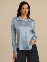 [Grayish Blue] SilkSilky-UK Long Sleeve Lapel Collar Women's Shirt 001