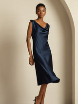 [Dark Blue] SilkSilky-UK Sleeveless Cowl Neck Dress 007