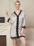 SilkSilky UK Pure Silk 3/4 Sleeve V Neck Nightdress Silver 001