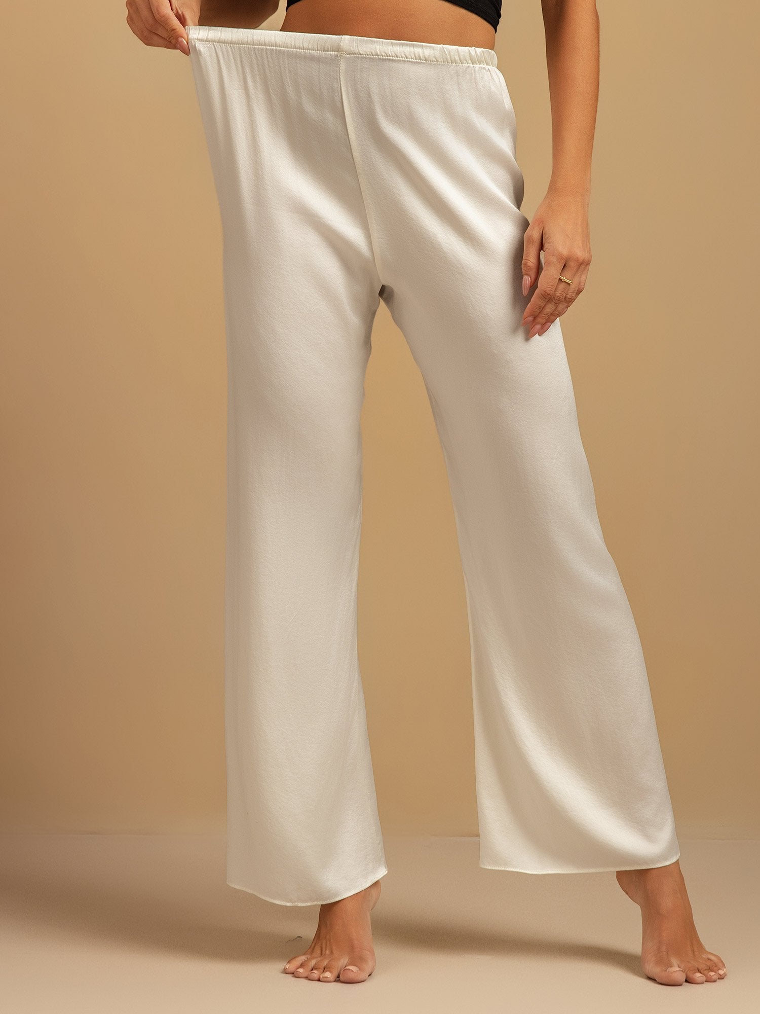 [White] SilkSilky-UK 19Momme Machine-Washable Silk Womens Sleep Bottoms 003