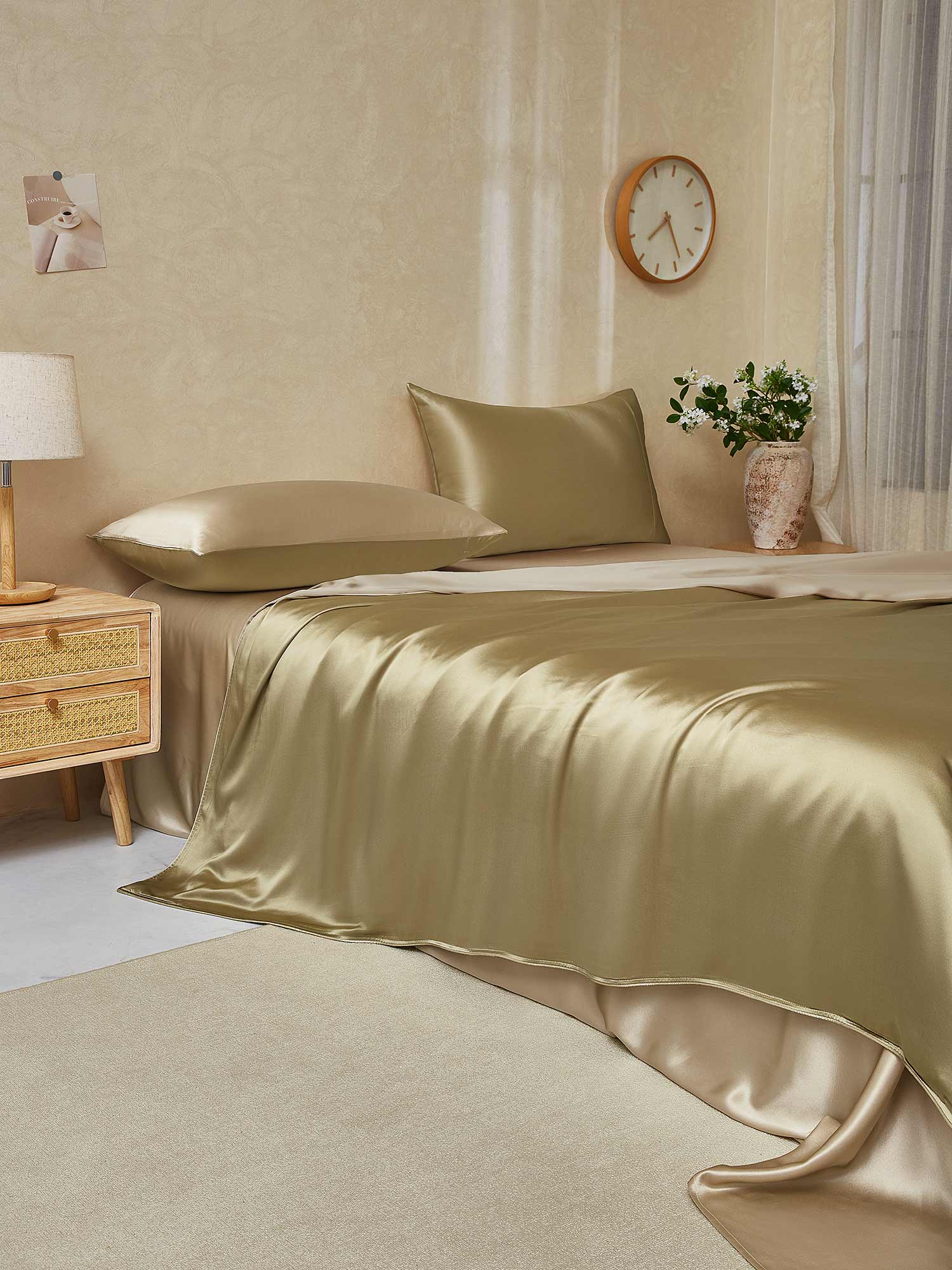 [Beige+Khaki] SilkSilky-UK 19Momme Pure Silk Bedding Set 003,