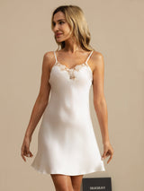 [White] SilkSilky-UK Spaghetti Strap V Neck Nightdress 003