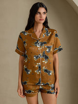 [Brown Lion] SilkSilky-UK Short Sleeve Notch Collar Women's Pyjamas 001