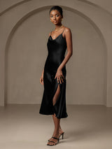 [Black] SilkSilky-UK Spaghetti Strap Cowl Neck Dress 003