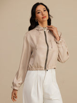 [Tan] SilkSilky-UK 18Momme Silk Satin Surah Long Sleeve High Neck Women's Outerwear 003