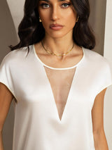 [White] SilkSilky-UK 19Momme Silk Round Neck Women's T-Shirt 005