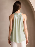 SilkSilky-UK 19Momme Silk Sleeveless Womens T-Shirt LightGreen 002