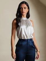 [Light Gray] SilkSilky-UK Sleeveless Halter Women's T-Shirt 001