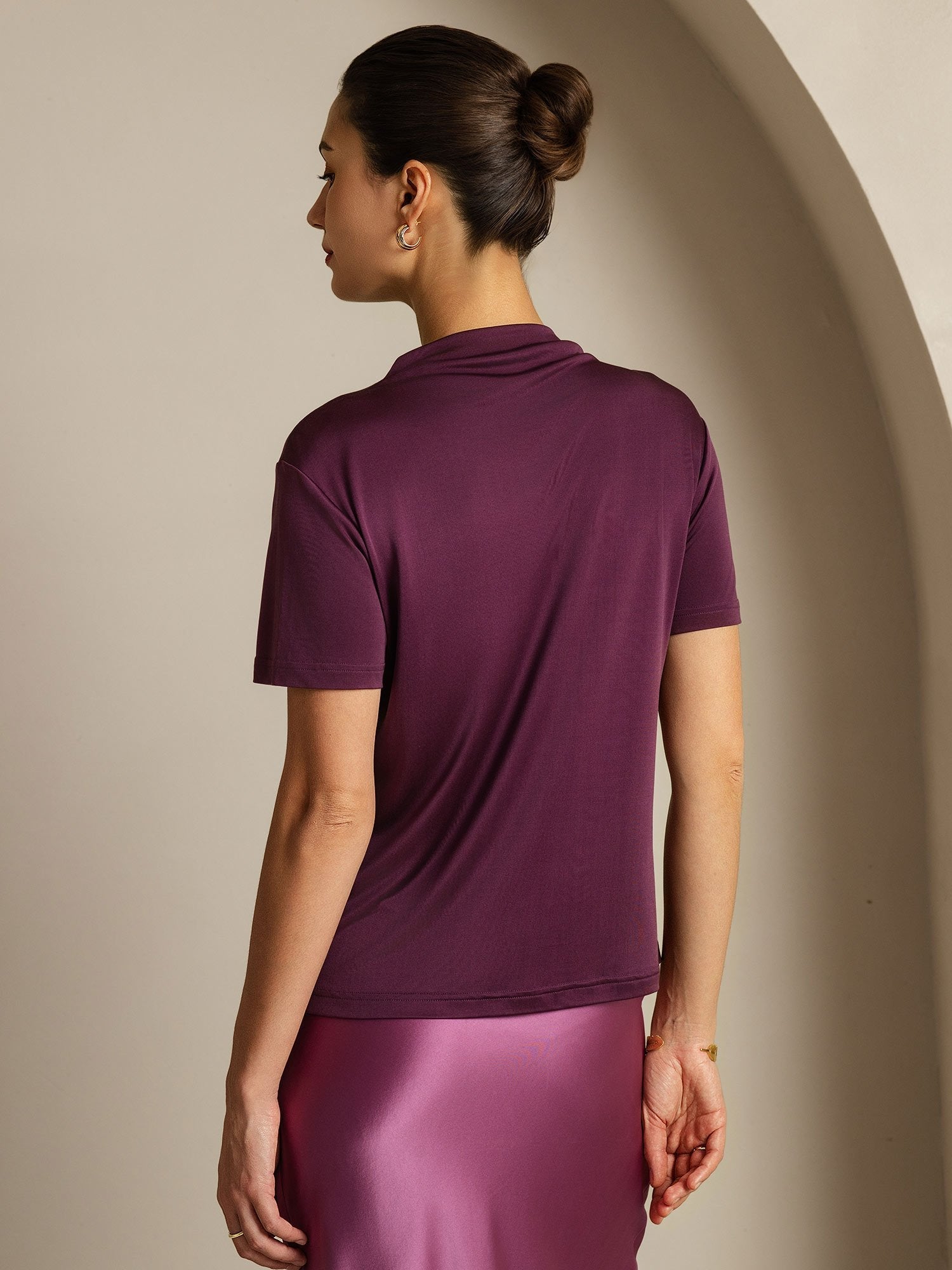 [Purple] SilkSilky-UK Pure Silk Collar Women's T-Shirt 002