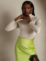 [Beige] SilkSilky-UK Silk Jersey Long Sleeve Turtle Neck Women's T-Shirt 004