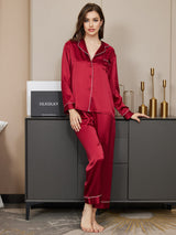 [Dark Red] SilkSilky-UK Long Sleeve Lapel Collar Women's Pyjamas 004