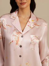 [Pink] SilkSilky-UK Long Sleeve Lapel Collar Nightshirt 005